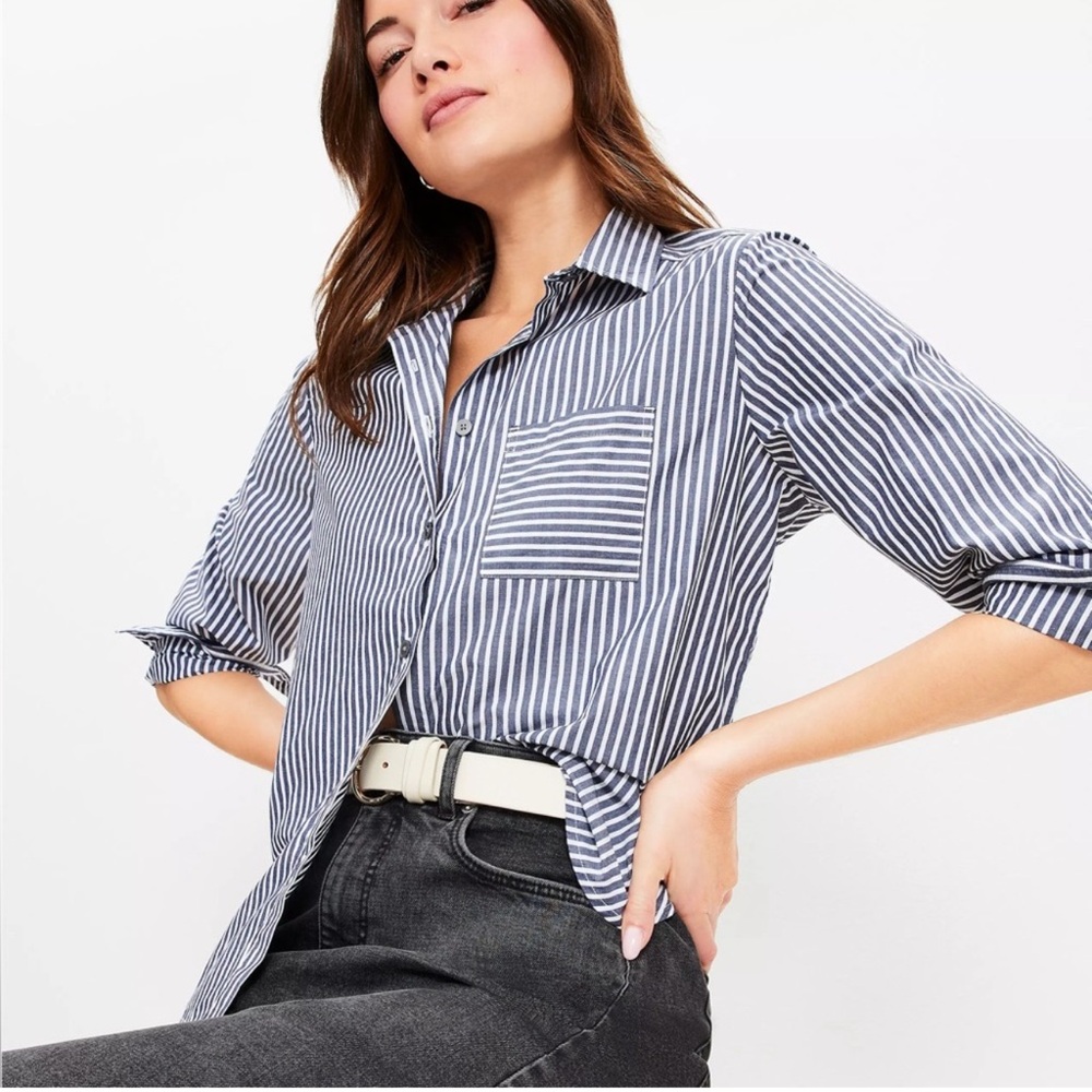 LOFT Blue and White Striped Button Down